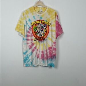 Looney Tunes That's All Folks Tie-Dye Unsex L Pullover Crew Neck Casual T-Shirt